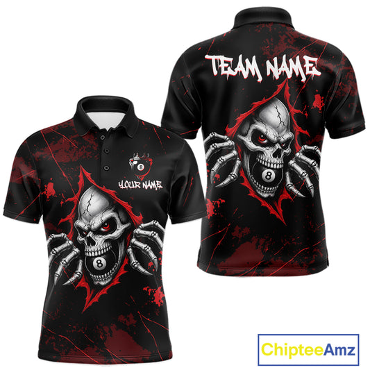 Red Skull 8 Ball Custom Billiard Shirts for Men Billiard Team Jerseys Billiard League NNT322