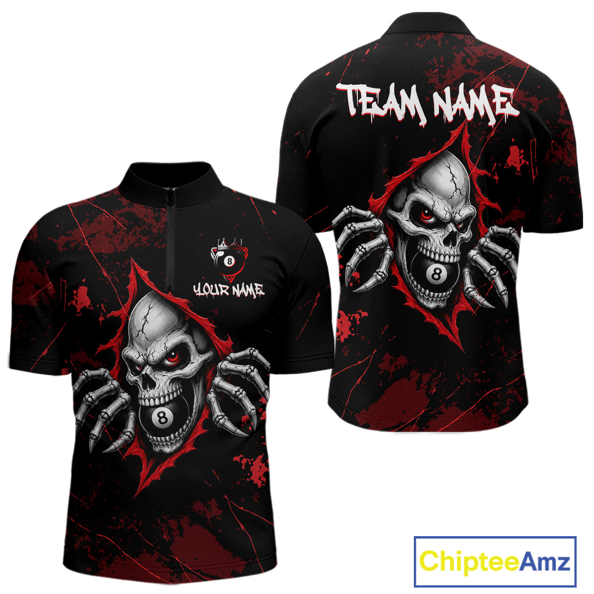 Red Skull 8 Ball Custom Billiard Shirts for Men Billiard Team Jerseys Billiard League NNT322