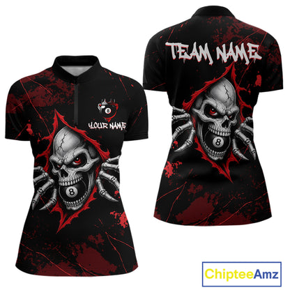 Red Skull 8 Ball Custom Billiard Shirts for Women Billiard Team Jerseys Billiard League NNT322