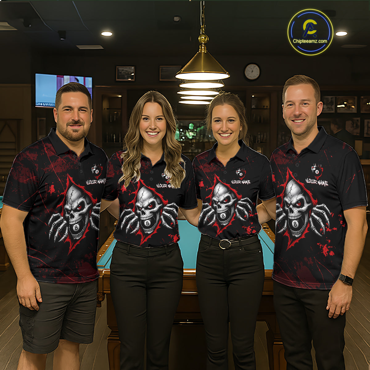 Red Skull 8 Ball Custom Billiard Shirts for Women Billiard Team Jerseys Billiard League NNT322