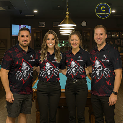 Red Skull 8 Ball Custom Billiard Shirts for Women Billiard Team Jerseys Billiard League NNT322
