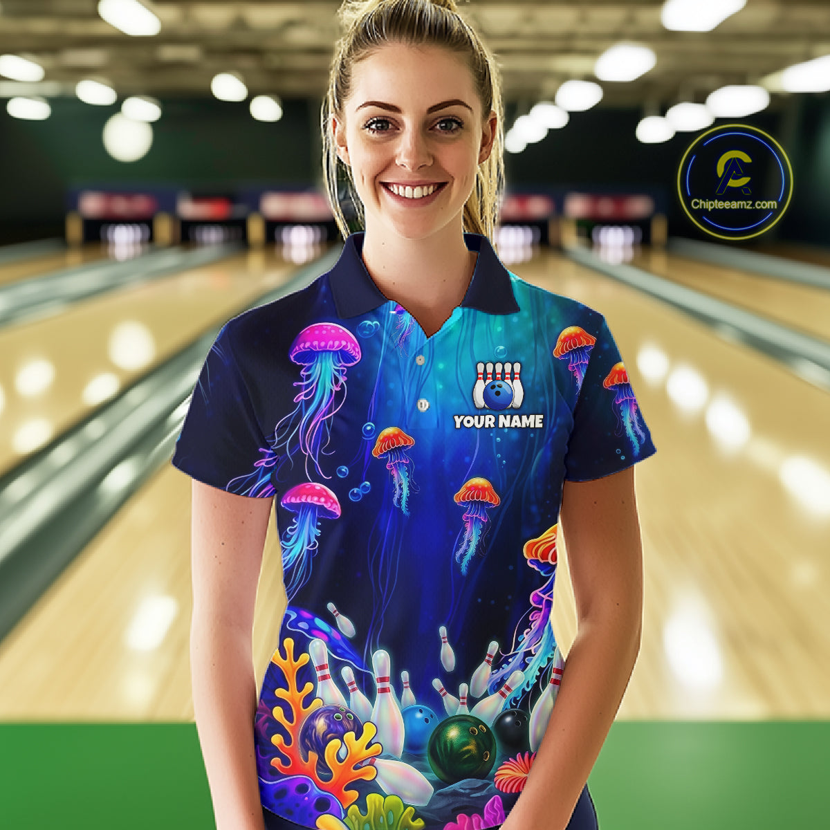 Custom Jellyfish Bowling Jersey for Women Ocean Theme Bowling Team Shirt Bowling League HNT272