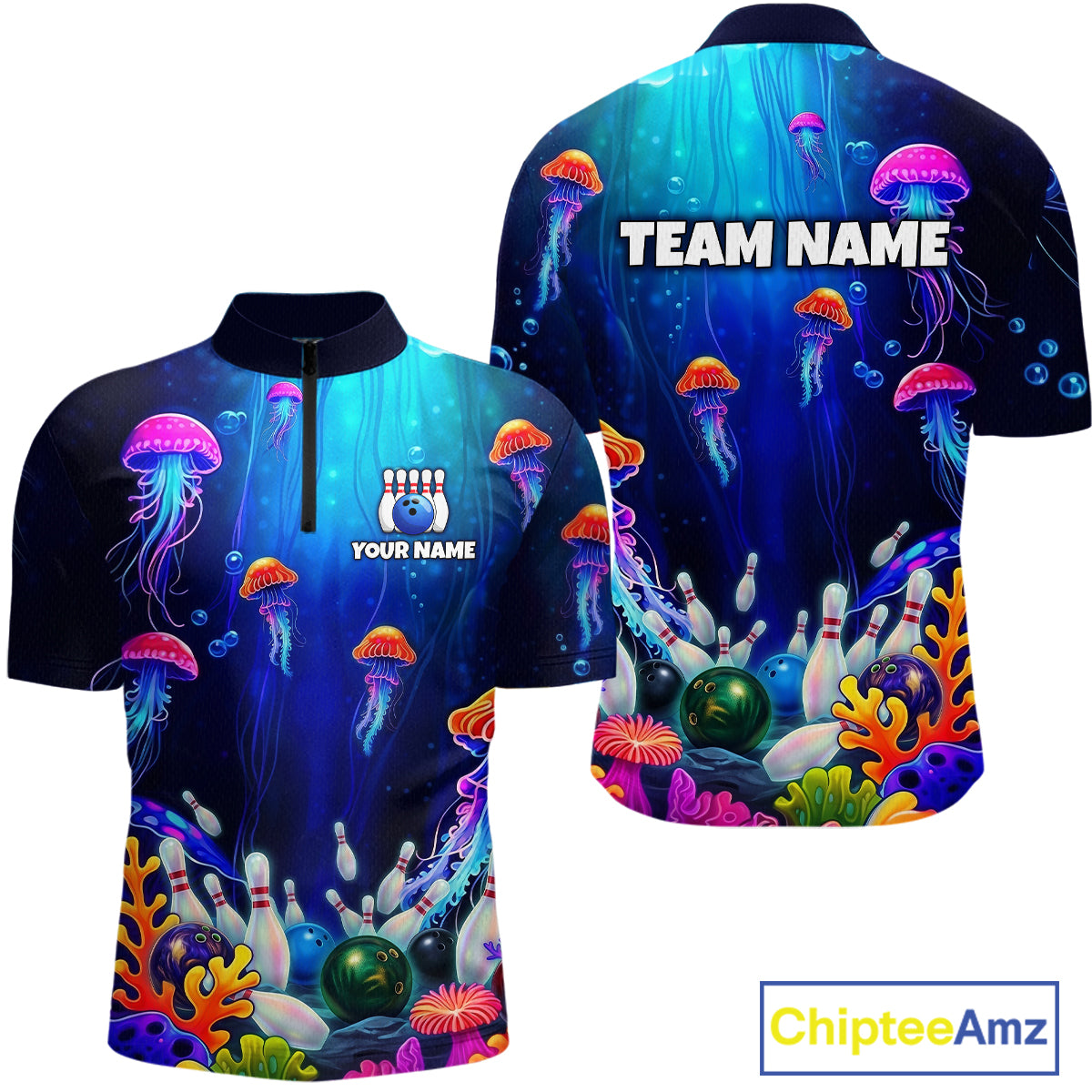 Custom Jellyfish Bowling Jersey for Men Ocean Theme Bowling Team Shirt Bowling League HNT272