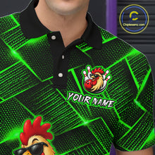 Load image into Gallery viewer, Green and black patterned shirt with a rooster logo and 'Your Name' text, featuring a brand logo in the corner.