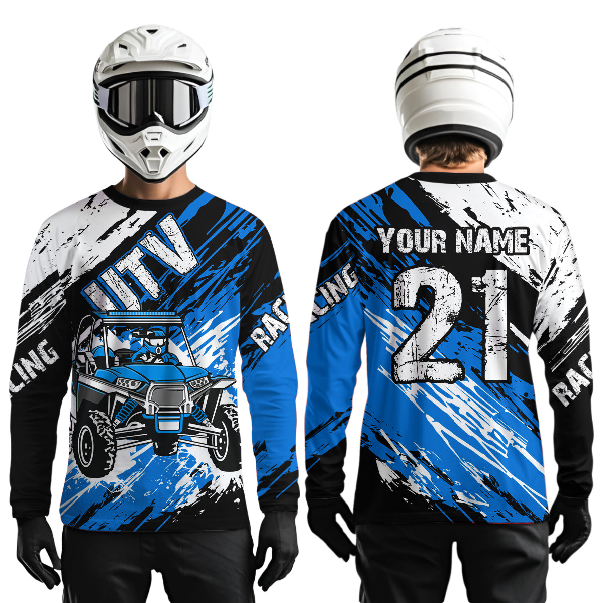 Custom Blue UTV Motocross Racing Shirt Men Women Side by Side UTV Off-Road Shirts UPF30+ DNT95