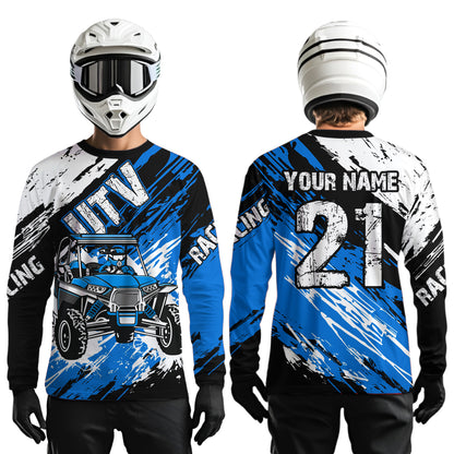 Custom Blue UTV Motocross Racing Shirt Men Women Side by Side UTV Off-Road Shirts UPF30+ DNT95