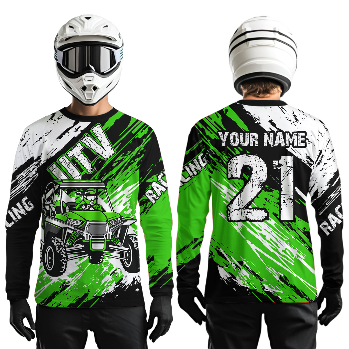 Custom Green UTV Motocross Racing Shirt Men Women Side by Side UTV Off-Road Shirts UPF30+ DNT95