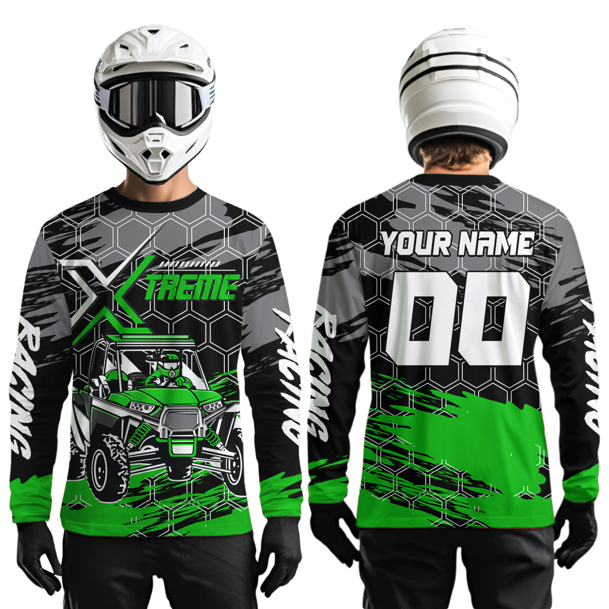 Custom Green UTV Off-Road UTV Motocross Racing Shirt Men Women Side by Side UTV Off-Road Shirts UPF30+ DNT96