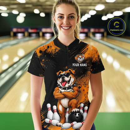 Custom Funny Bulldog Bowling Shirt for Women Bowling Team Jersey for Bowler Bowling League HNT578