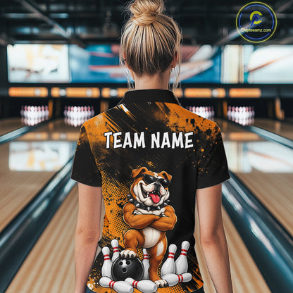 Custom Funny Bulldog Bowling Shirt for Women Bowling Team Jersey for Bowler Bowling League HNT578