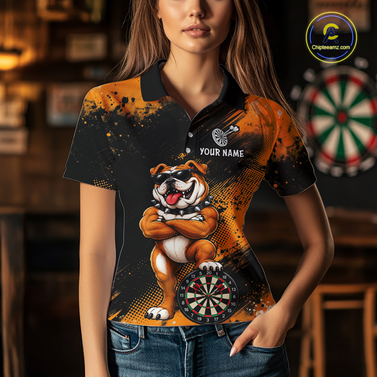 Bulldog Womens Darts Polo & Quarter Zip Shirts Custom Dart Shirts For Team Darts Jerseys NNT320