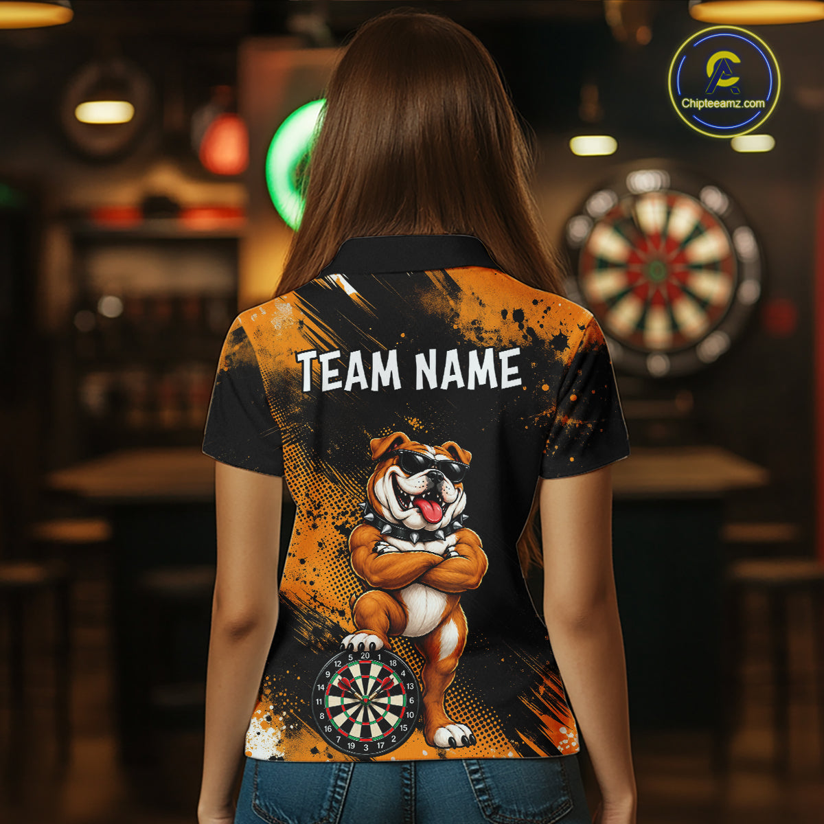 Bulldog Womens Darts Polo & Quarter Zip Shirts Custom Dart Shirts For Team Darts Jerseys NNT320