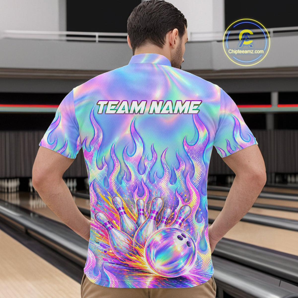 Custom Holographic Flame Bowling Shirts For Men, Bowling Team Jersey Bowling Tournament HNT647