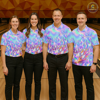 Custom Holographic Flame Bowling Shirts For Men, Bowling Team Jersey Bowling Tournament HNT647