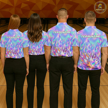Custom Holographic Flame Bowling Shirts For Men, Bowling Team Jersey Bowling Tournament HNT647