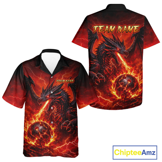 Flame Dragon Bowling Hawaiian Shirt, Custom Bowling Team Jersey for Men Women HNT648