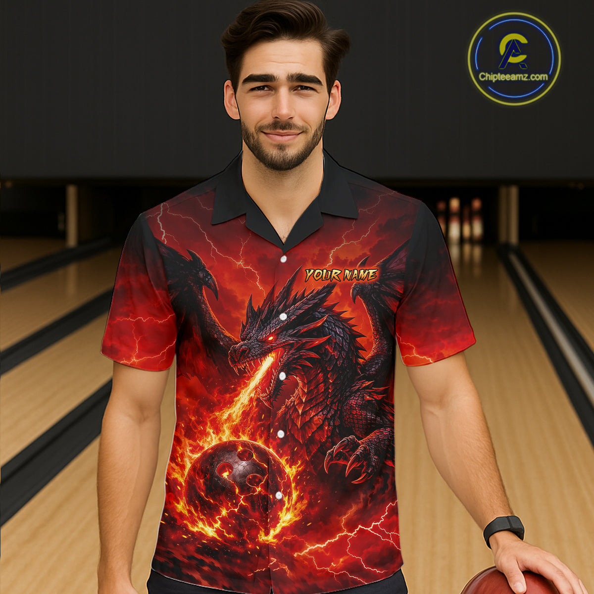 Flame Dragon Bowling Hawaiian Shirt, Custom Bowling Team Jersey for Men Women HNT648