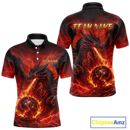 Custom Flame Dragon Bowling Shirts For Men, Bowling Team Jersey Bowling Tournament Bowler HNT648