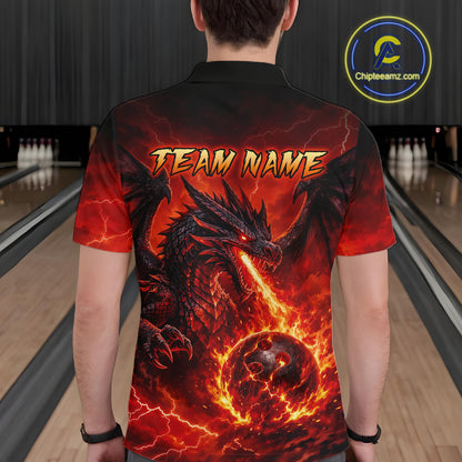 Custom Flame Dragon Bowling Shirts For Men, Bowling Team Jersey Bowling Tournament Bowler HNT648