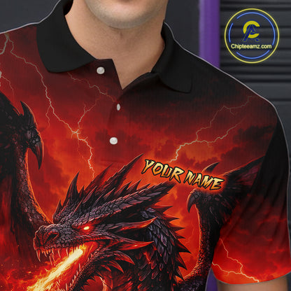 Custom Flame Dragon Bowling Shirts For Men, Bowling Team Jersey Bowling Tournament Bowler HNT648