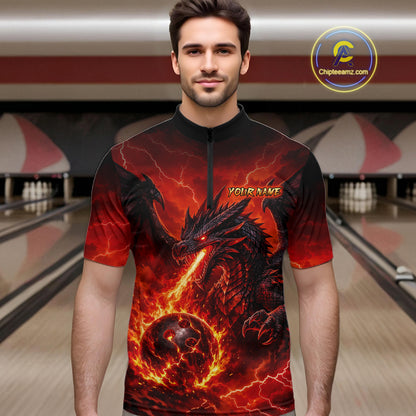 Custom Flame Dragon Bowling Shirts For Men, Bowling Team Jersey Bowling Tournament Bowler HNT648