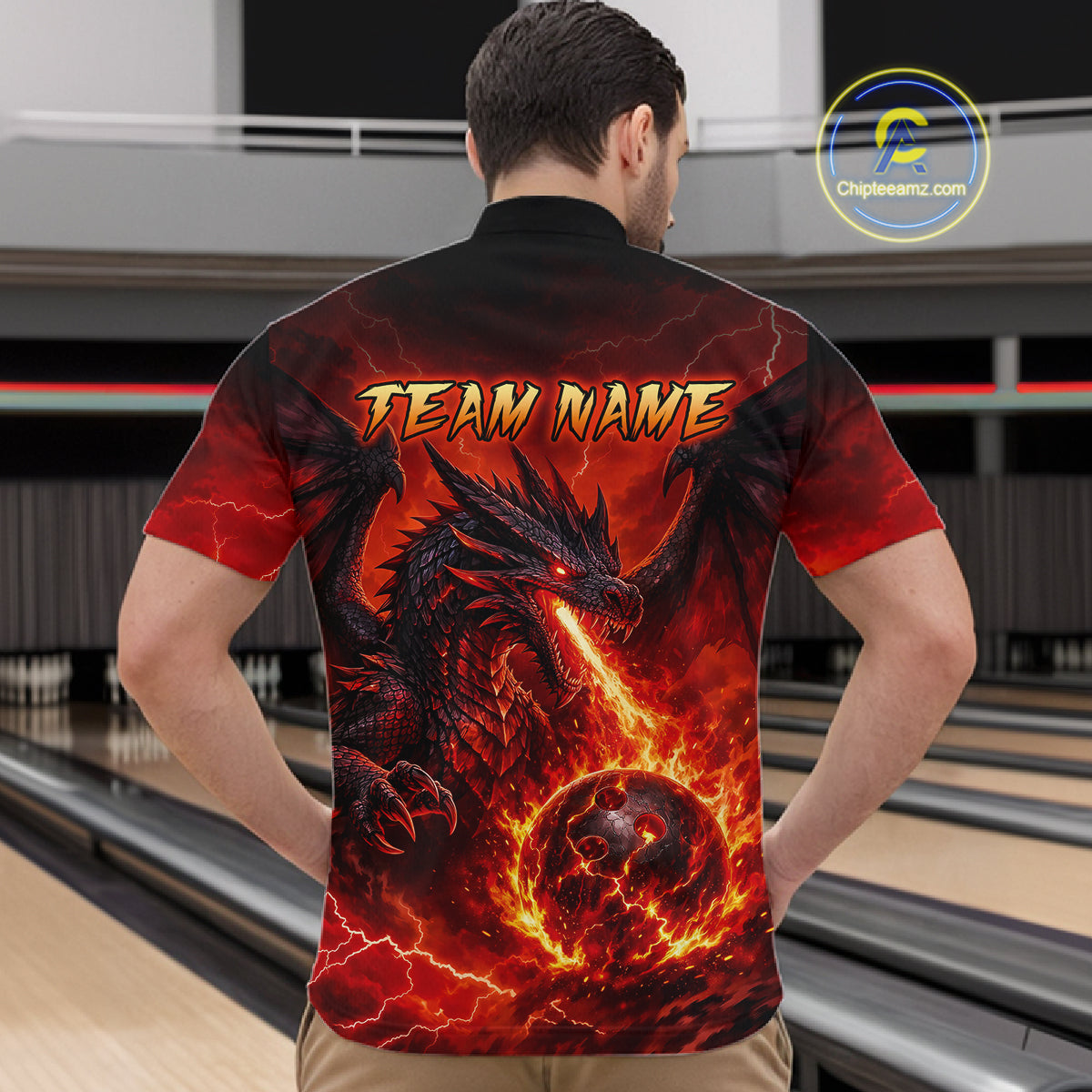 Custom Flame Dragon Bowling Shirts For Men, Bowling Team Jersey Bowling Tournament Bowler HNT648