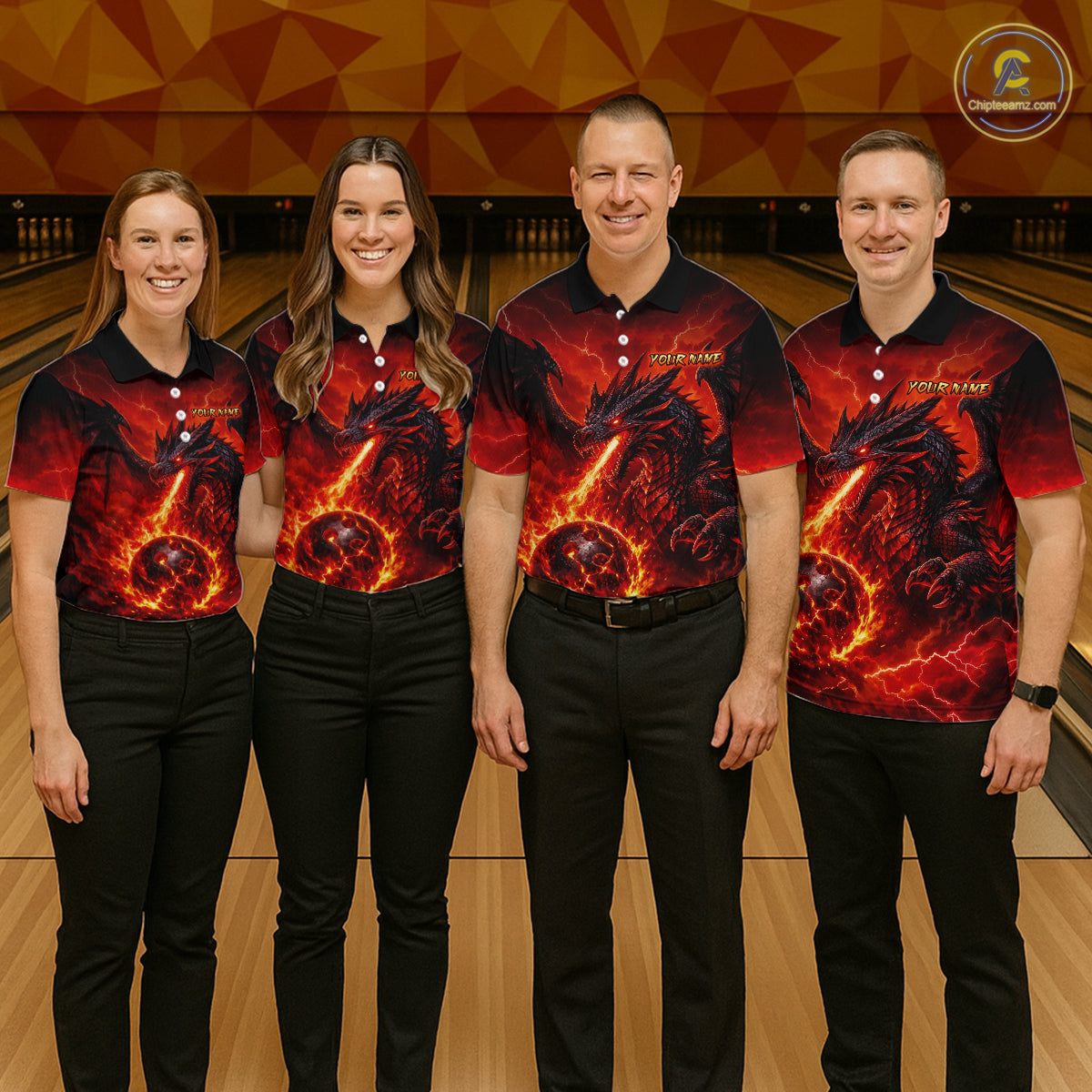 Custom Flame Dragon Bowling Shirts For Men, Bowling Team Jersey Bowling Tournament Bowler HNT648