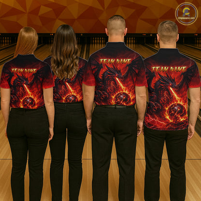Custom Flame Dragon Bowling Shirts For Men, Bowling Team Jersey Bowling Tournament Bowler HNT648