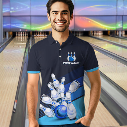 Blue Bowling Jersey for Men Custom Bowling Team Shirts Bowling League Polo & 1/4 Zip HNT166