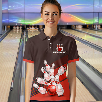Red Bowling Jersey for Women Custom Bowling Team Shirts Bowling League Polo & 1/4 Zip HNT166