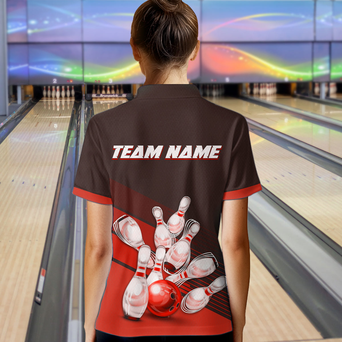Red Bowling Jersey for Women Custom Bowling Team Shirts Bowling League Polo & 1/4 Zip HNT166