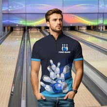 Load image into Gallery viewer, Blue Bowling Jersey for Men Custom Bowling Team Shirts Bowling League Polo &amp; 1/4 Zip HNT166