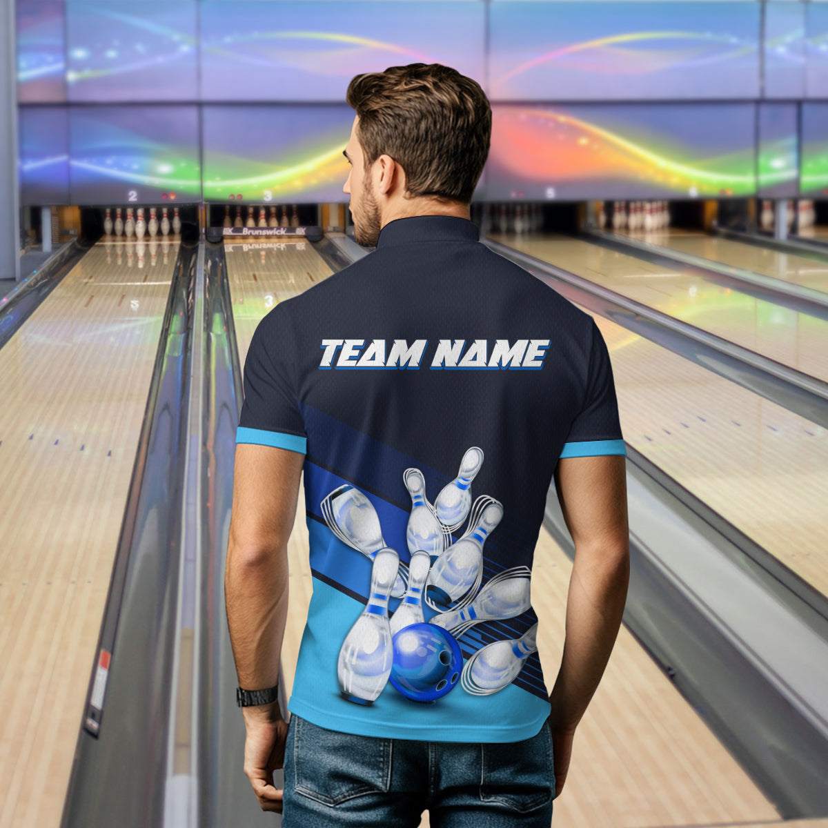 Blue Bowling Jersey for Men Custom Bowling Team Shirts Bowling League Polo & 1/4 Zip HNT166