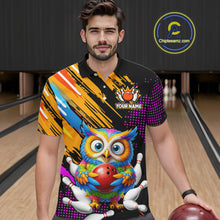 Load image into Gallery viewer, Custom Funny Colorful Owl Bowling Jersey for Men Bowling Uniform Polo &amp; 1/4 Zip Bowling Team Shirts HNT237