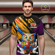 Load image into Gallery viewer, Custom Funny Colorful Owl Bowling Jersey for Men Bowling Uniform Polo &amp; 1/4 Zip Bowling Team Shirts HNT237