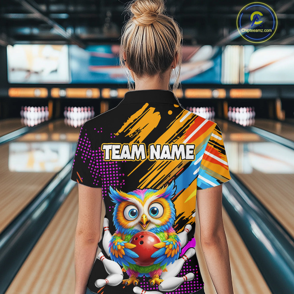 Custom Funny Colorful Owl Bowling Jersey for Women Bowling Uniform Polo & 1/4 Zip Bowling Team Shirts HNT237