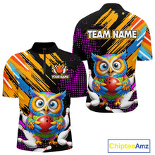 Load image into Gallery viewer, Custom Funny Colorful Owl Bowling Jersey for Men Bowling Uniform Polo &amp; 1/4 Zip Bowling Team Shirts HNT237