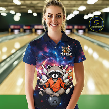 Custom Galaxy Funny Zen Raccoon Bowling Shirt for Women Bowling Team Shirts Bowling Outfit HNT313