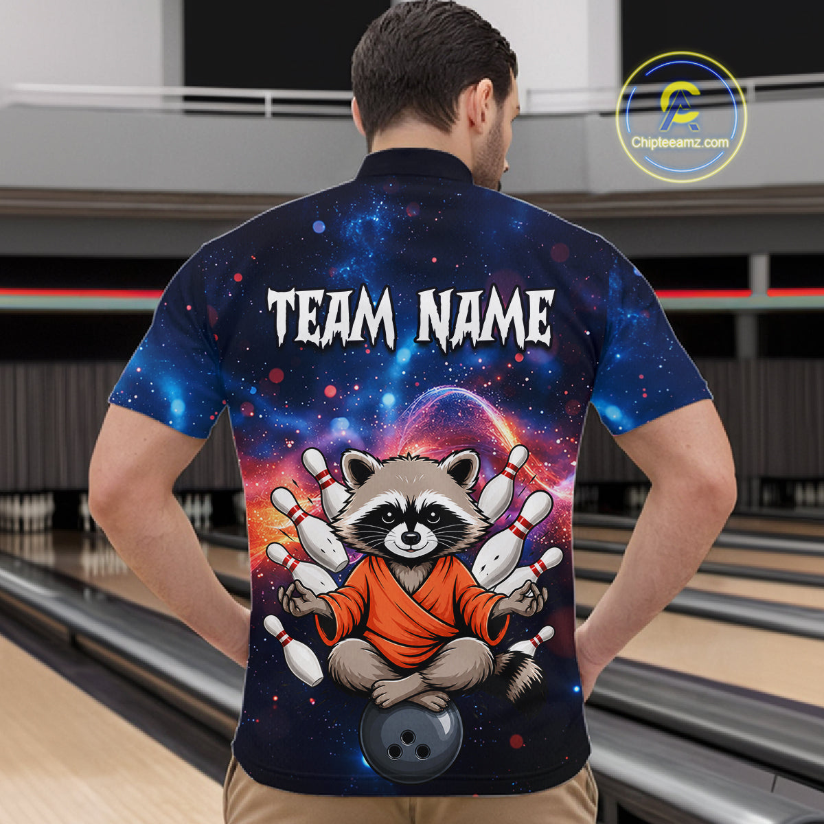 Custom Galaxy Funny Zen Raccoon Bowling Shirt for Men Bowling Team Shirts Bowling Outfit HNT313