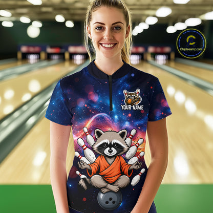 Custom Galaxy Funny Zen Raccoon Bowling Shirt for Women Bowling Team Shirts Bowling Outfit HNT313