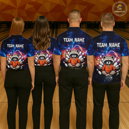 Custom Galaxy Funny Zen Raccoon Bowling Shirt for Men Bowling Team Shirts Bowling Outfit HNT313