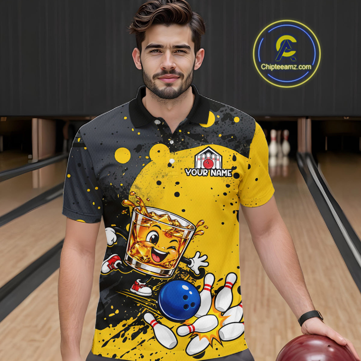 Custom Funny Whiskey Bowling Team Jersey for Men Bowling League Bowling Outfit Polo & 1/4 Zip HNT654
