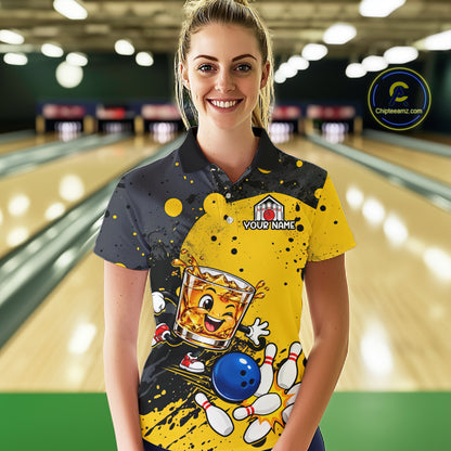 Custom Funny Whiskey Bowling Team Jersey for Women Bowling League Bowling Outfit Polo & 1/4 Zip HNT654