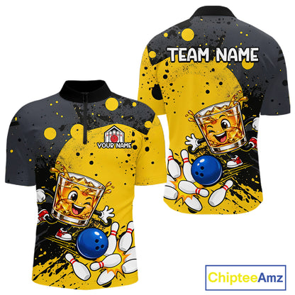 Custom Funny Whiskey Bowling Team Jersey for Men Bowling League Bowling Outfit Polo & 1/4 Zip HNT654