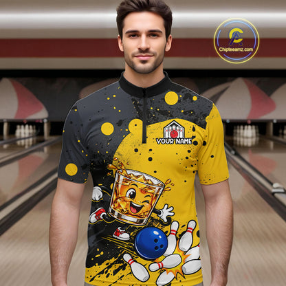 Custom Funny Whiskey Bowling Team Jersey for Men Bowling League Bowling Outfit Polo & 1/4 Zip HNT654