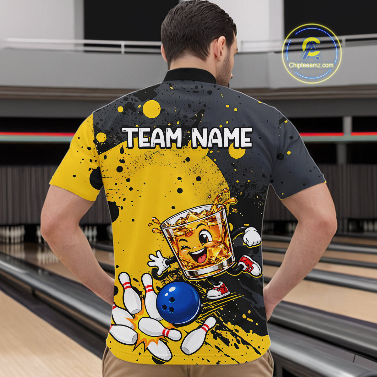 Custom Funny Whiskey Bowling Team Jersey for Men Bowling League Bowling Outfit Polo & 1/4 Zip HNT654