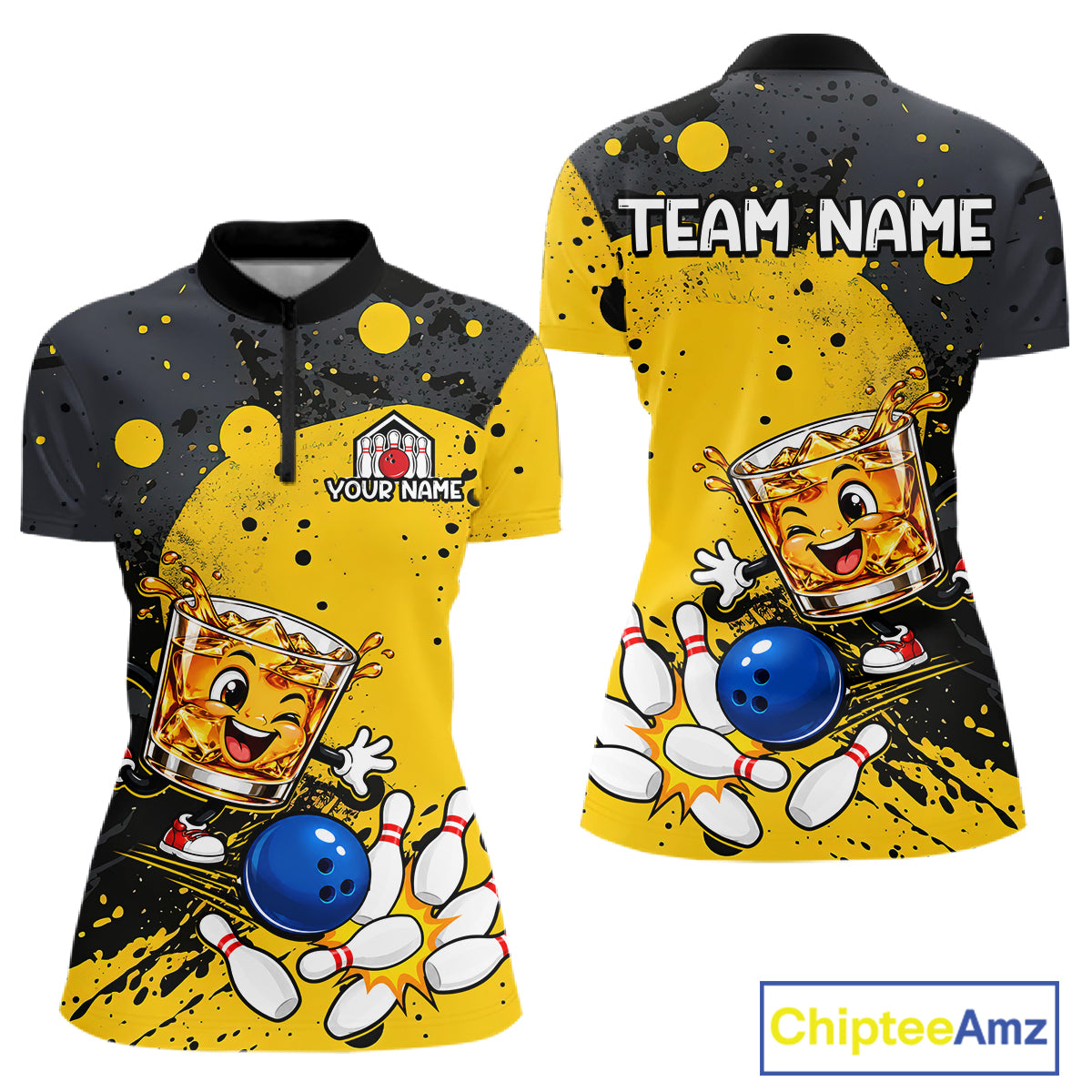 Custom Funny Whiskey Bowling Team Jersey for Women Bowling League Bowling Outfit Polo & 1/4 Zip HNT654