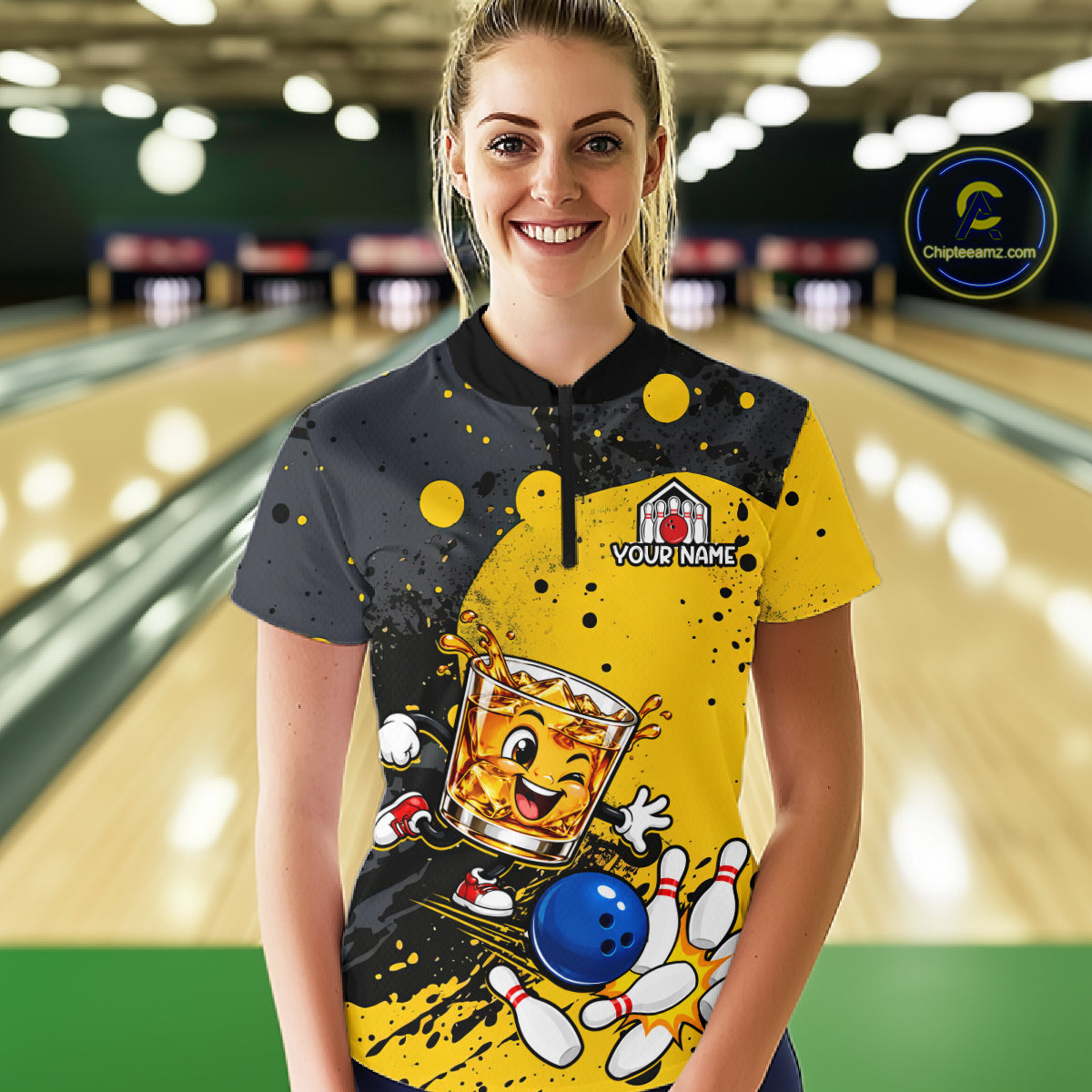 Custom Funny Whiskey Bowling Team Jersey for Women Bowling League Bowling Outfit Polo & 1/4 Zip HNT654