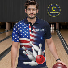 Load image into Gallery viewer, Custom US Flag Galaxy Bowling Jersey for Men Bowling Team Shirts Bowling Polo &amp; 1/4 Zip HNT169