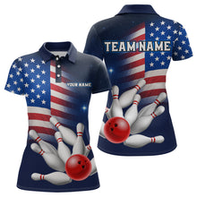 Load image into Gallery viewer, Custom US Flag Galaxy Bowling Jersey for Women Bowling Team Shirts Bowling Polo &amp; 1/4 Zip HNT169